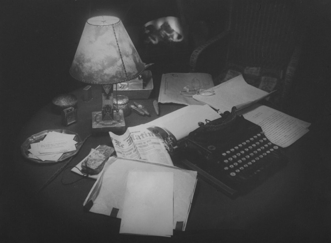 mystery writer at desk